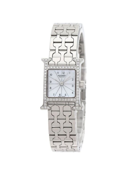 Hermes Watch Mini Diamond Bezel Shell Box SS Leather White Hermes Watch Mini Diamond SS White Shell main image 3